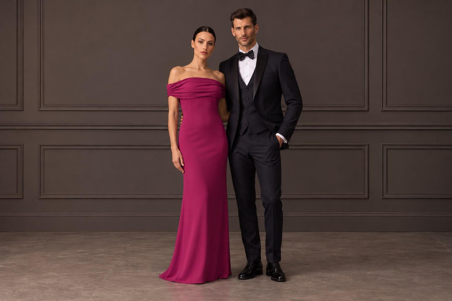 Cerimonia: donna in abito fucsia e uomo in completo scuro