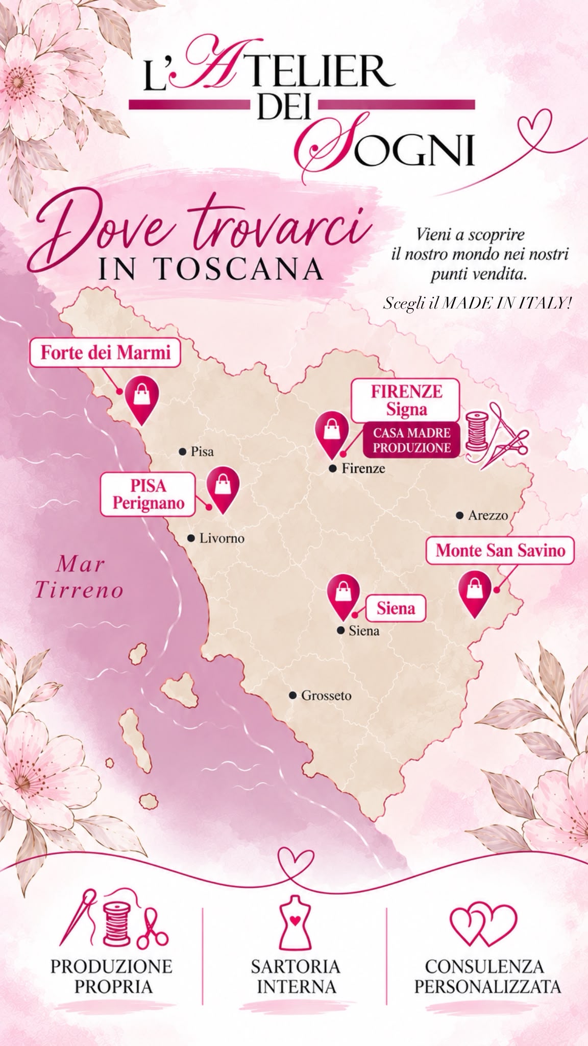 Dove trovarci in Toscana: la cartina dei cinque atelier di L’Atelier dei Sogni